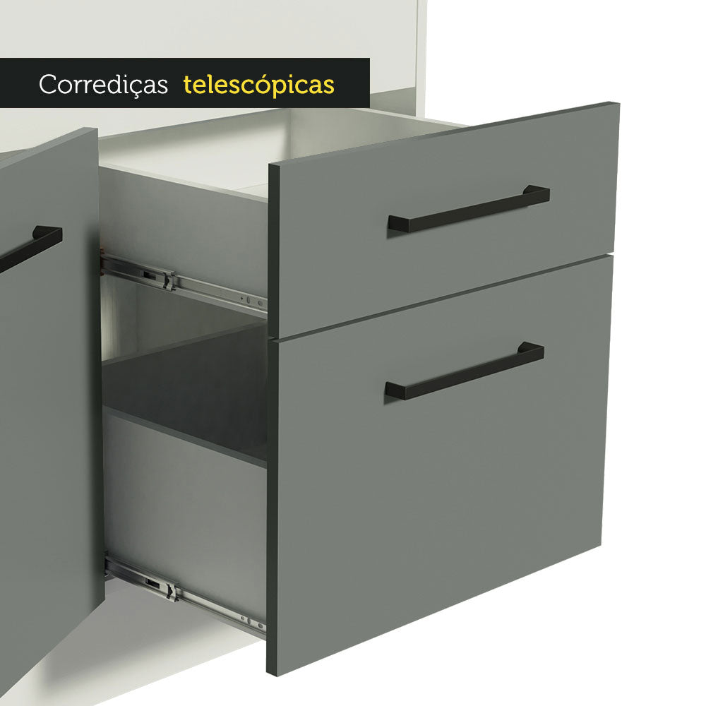 Gabinete Bajo para Tarja 150 cm 2 Puertas y 2 Cajones (Con Encimera) Agata Blanco/Gris