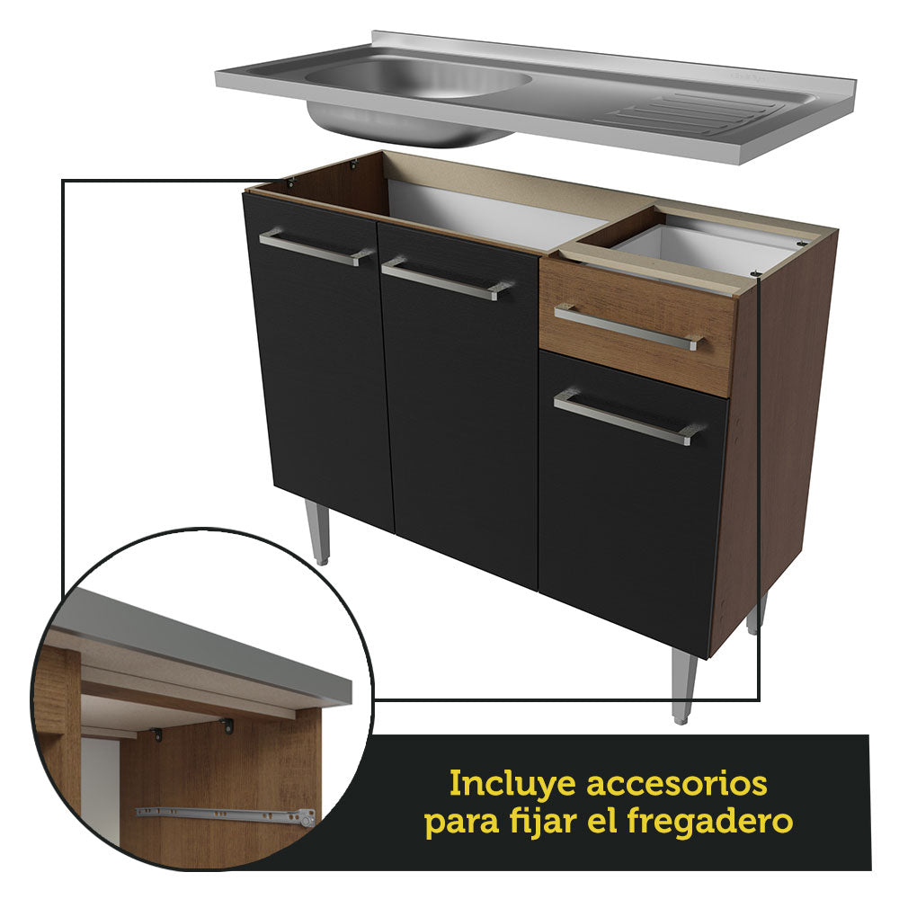 Cocina Integral 229cm con Lavadero Marrón/Negro Emilly 12