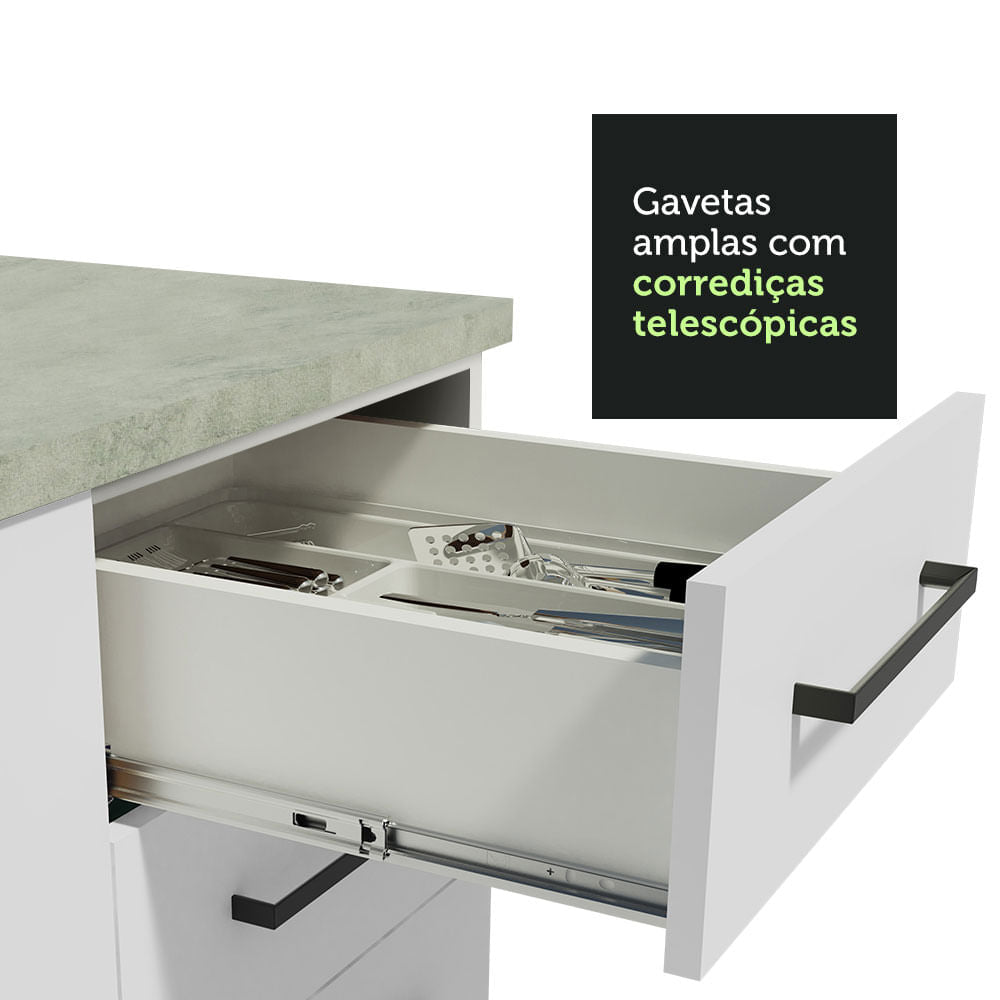 Mueble de Cocina para Lavadero 120 x 60 cm 2 Puertas y 3 Cajones (Sin Encimera) Blanco Agata