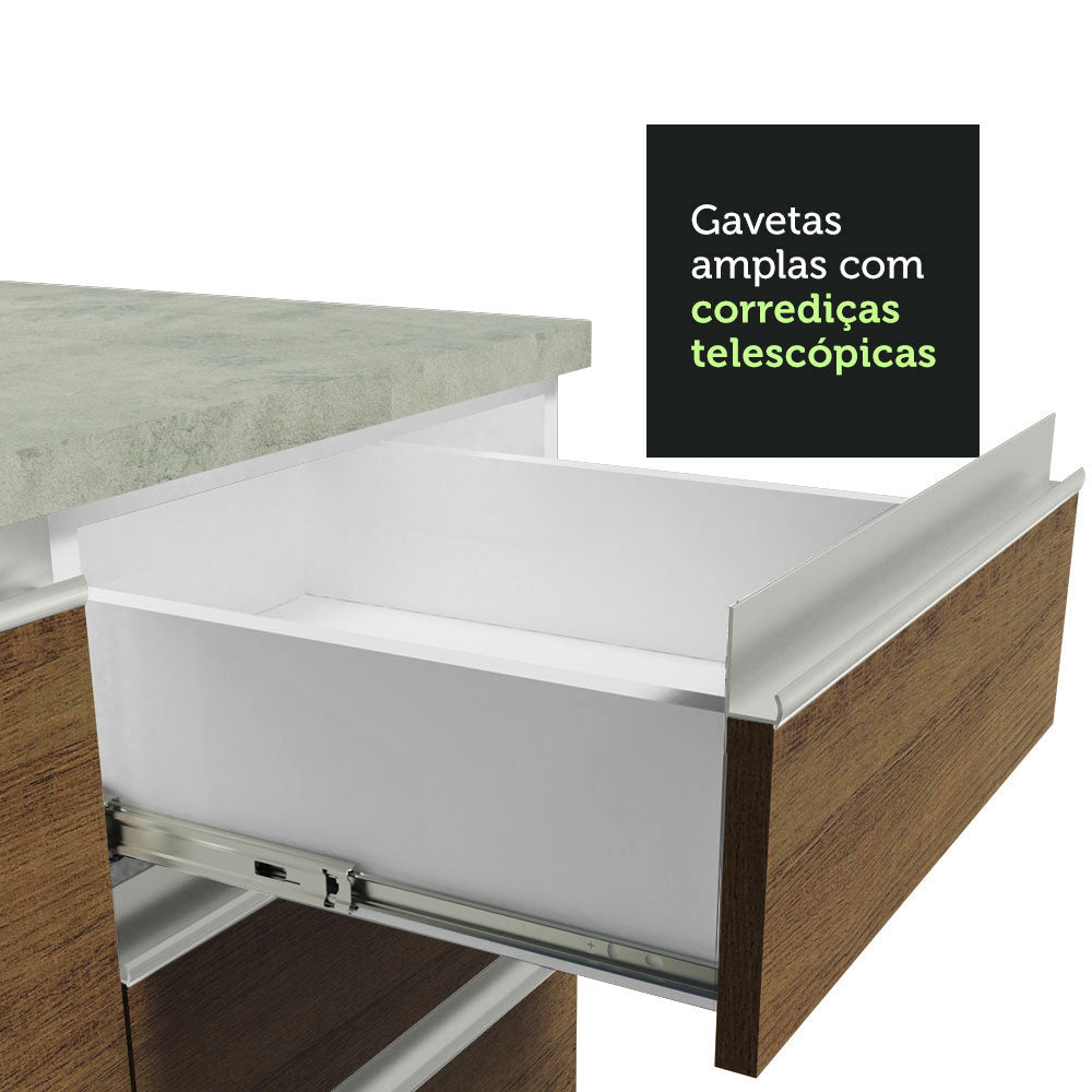 Gabinete Bajo para Tarja 120 x 60 cm 2 Puertas y 3 Cajones (Con Encimera) Glamy Blanco/Marrón