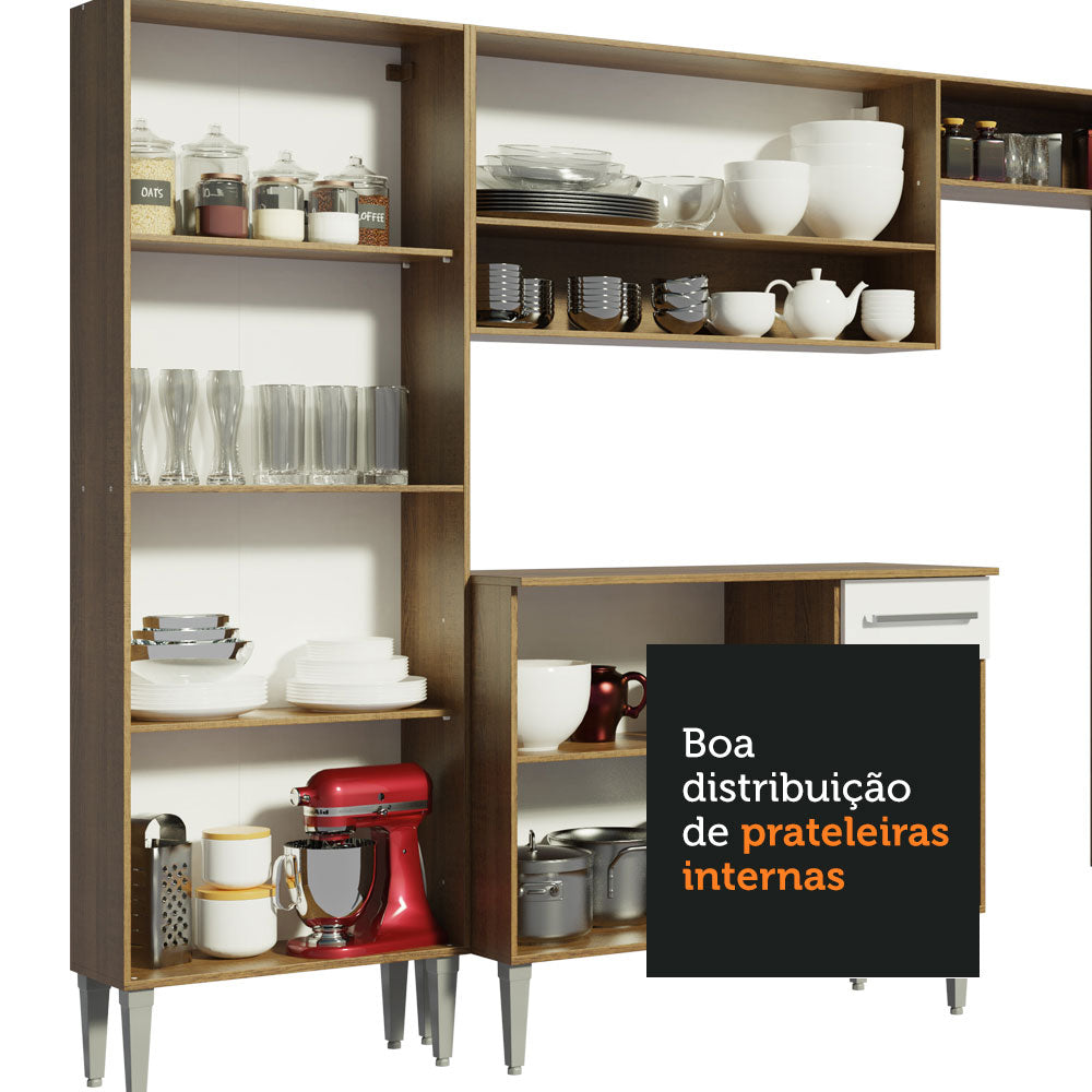 Cocina Integral Esquinera 385cm Marrón/Branco Emilly Love 01