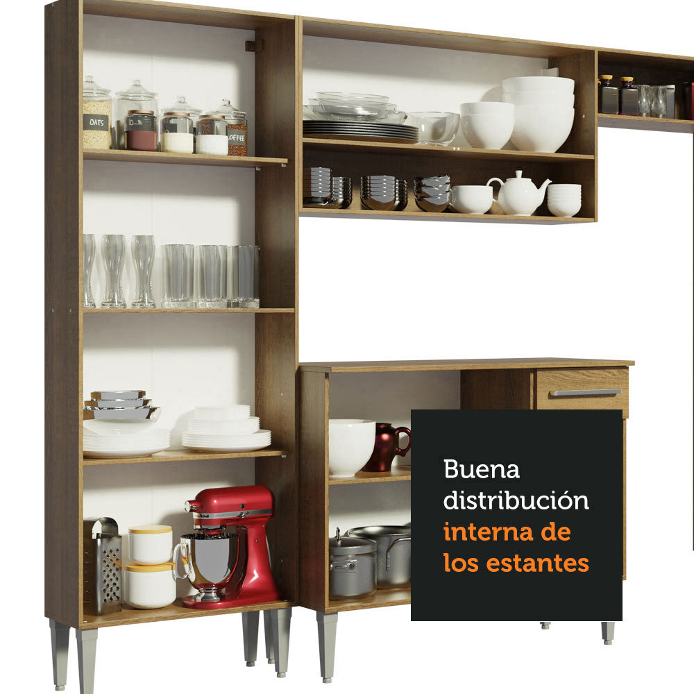 Cocina Integral Esquinera 417cm Marrón/Negro Emilly Ice 01