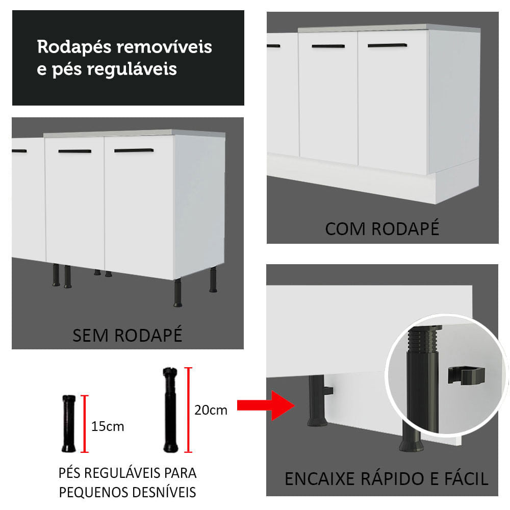 Mueble de Cocina para Lavadero 120 x 60 cm 2 Puertas y 3 Cajones (Sin Encimera) Blanco Agata