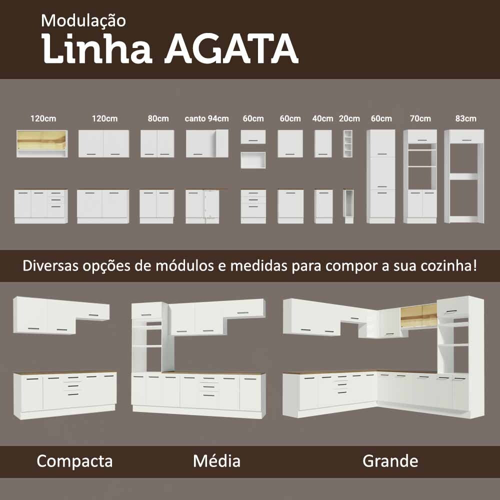 Kit con 2 Gabinetes Bajos y 2 Gabinetes superiores 200cm Blanco/Marrón Agata