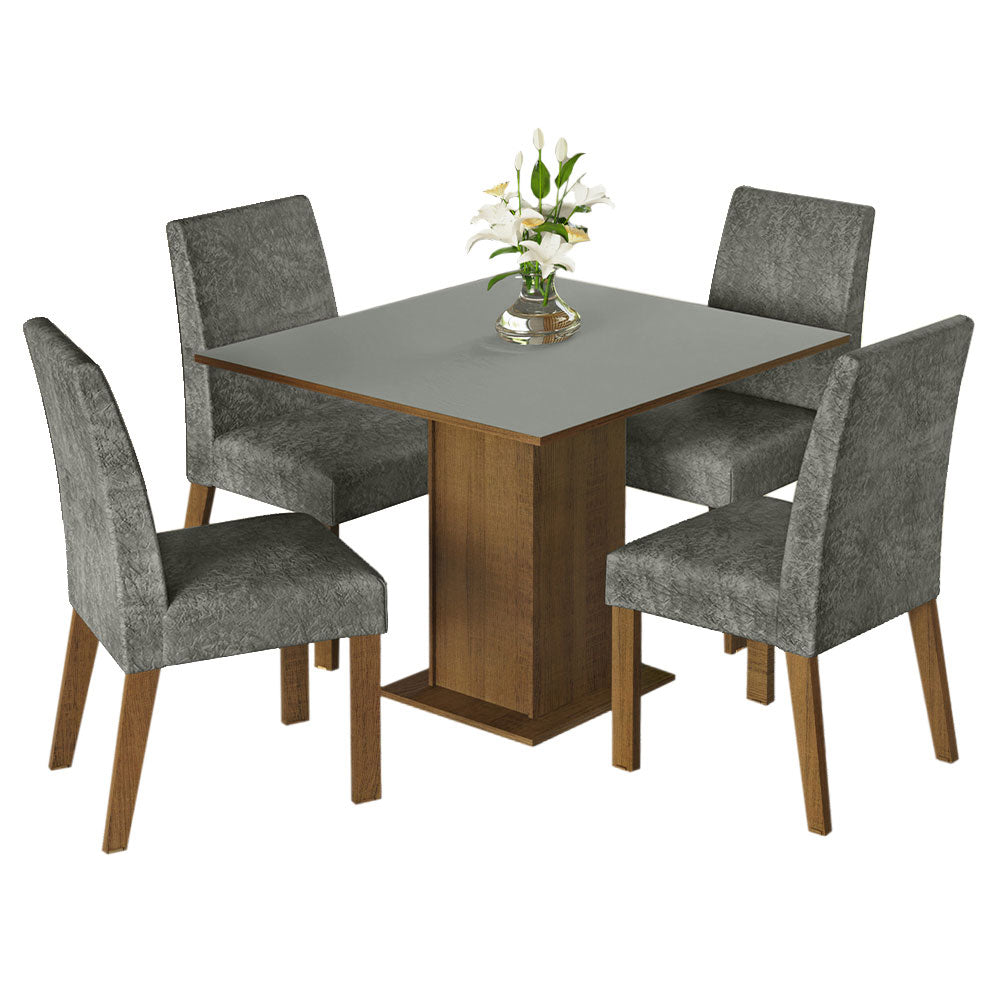Juego de Comedor con Mesa con Encimera y 4 Sillas Marrón/Gris/Silver Karina