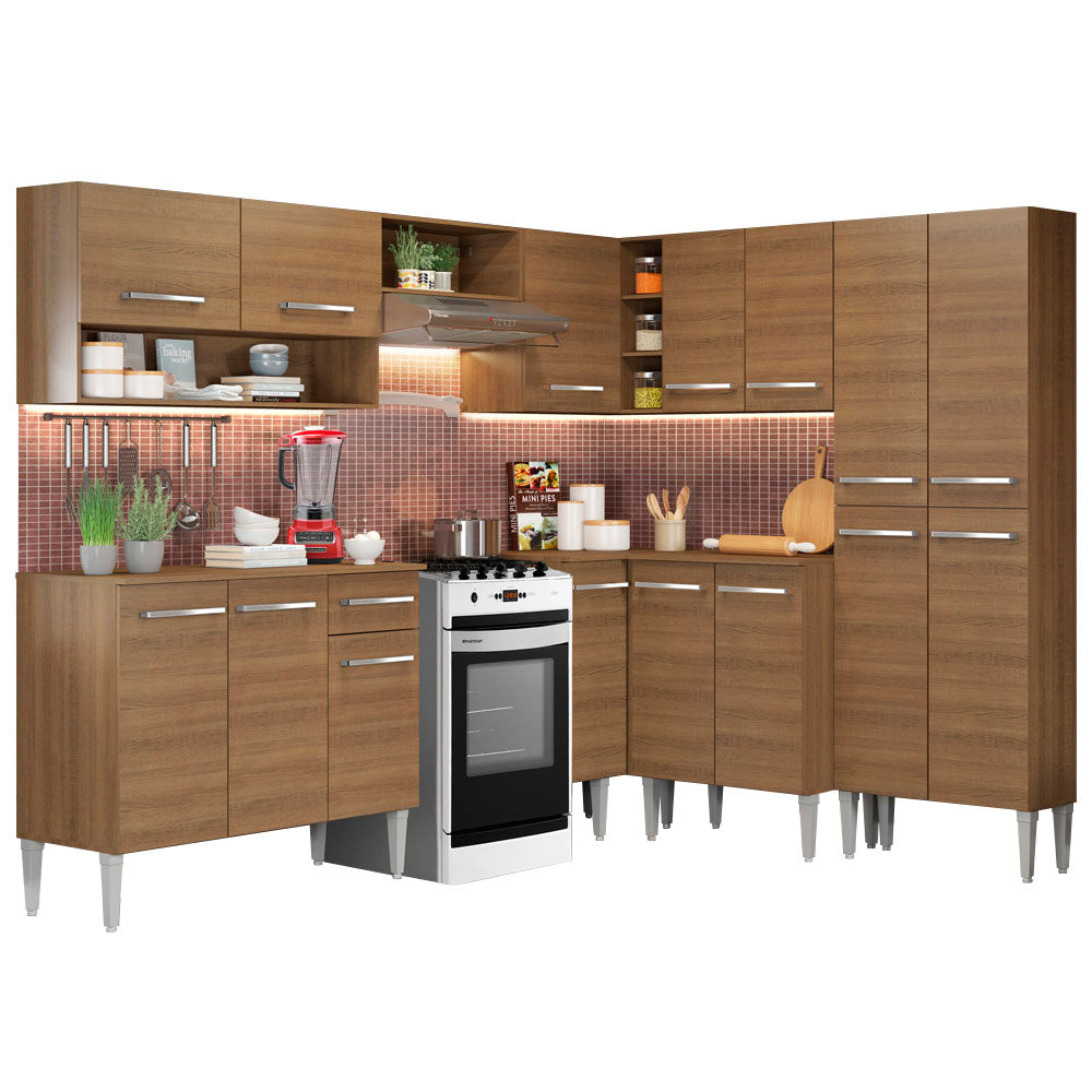 Cocina Integral Esquinera 417cm Marrón Emilly Ice Madesa 01