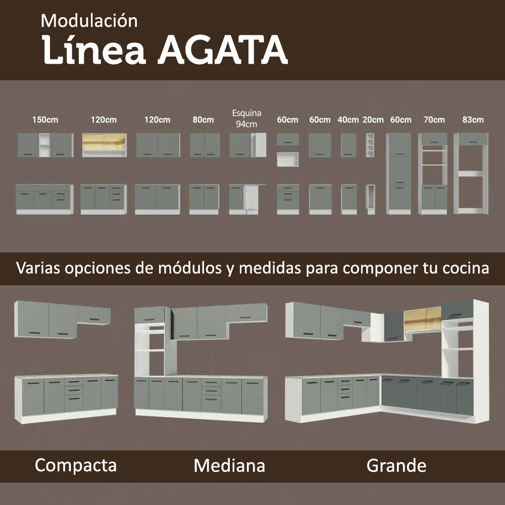 Cocina Integral 280cm Blanco/Gris Agata 04