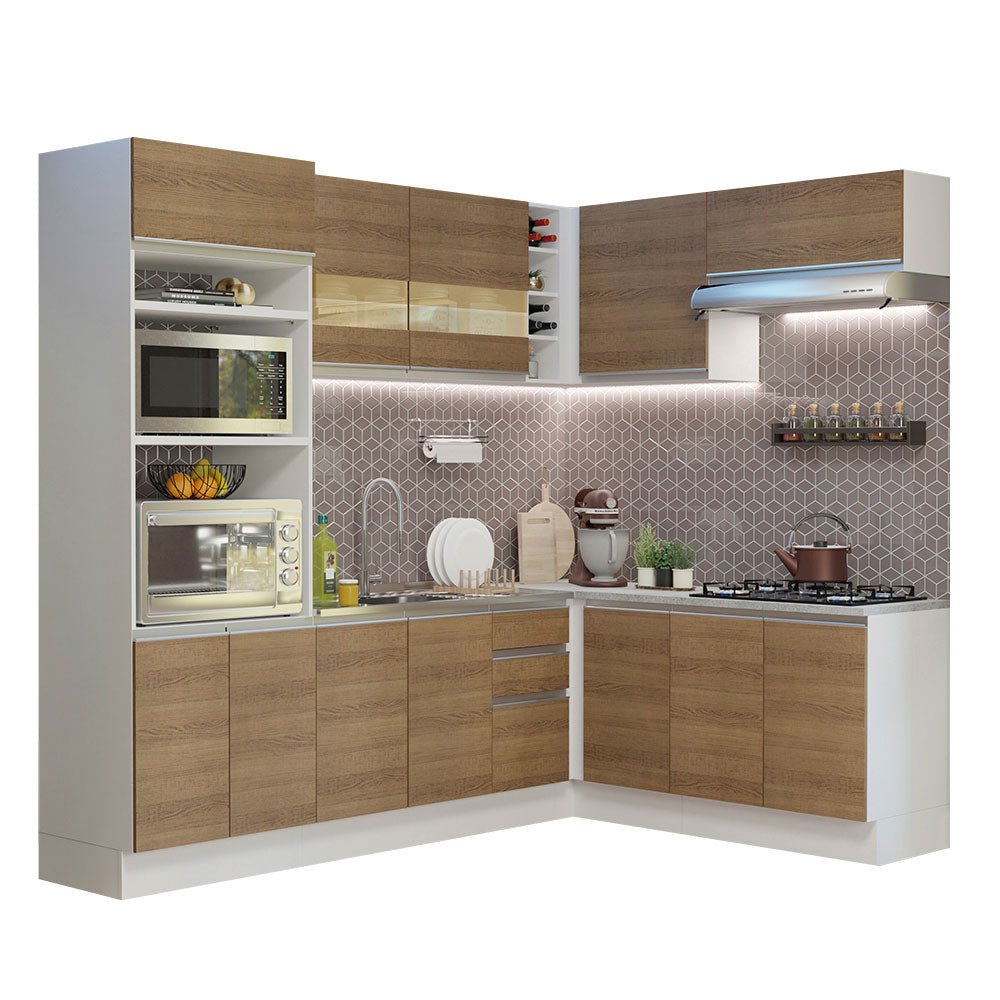 Cocina Integral Esquinera 419cm Blanco/Marrón Glamy Madesa 01