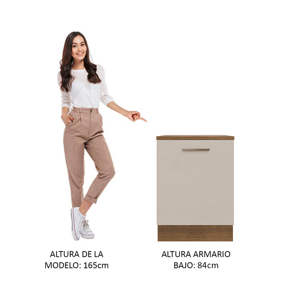 Gabinete Bajo Agata 60 cm 1 Puerta Marrón/Crema