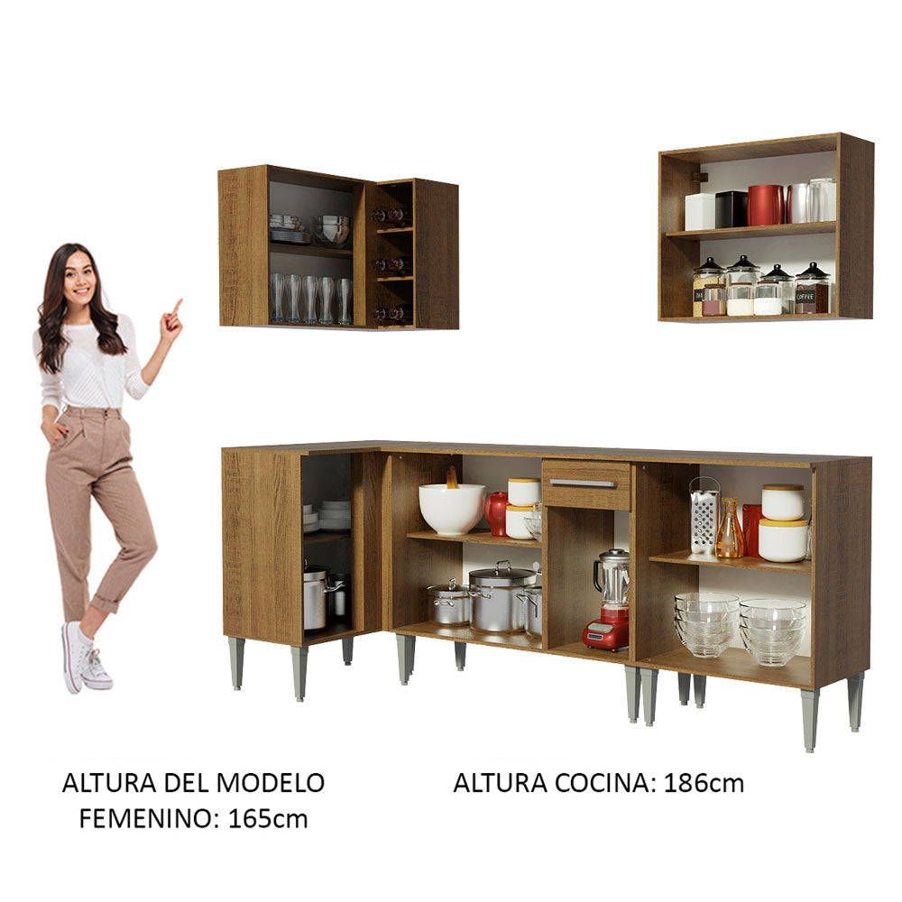 Cocina Integral Esquinera 293cm Marrón Emilly Open Madesa 01