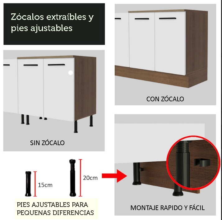 Mueble de Cocina Madesa Agata 70 cm 2 Puertas Marrón/Blanco