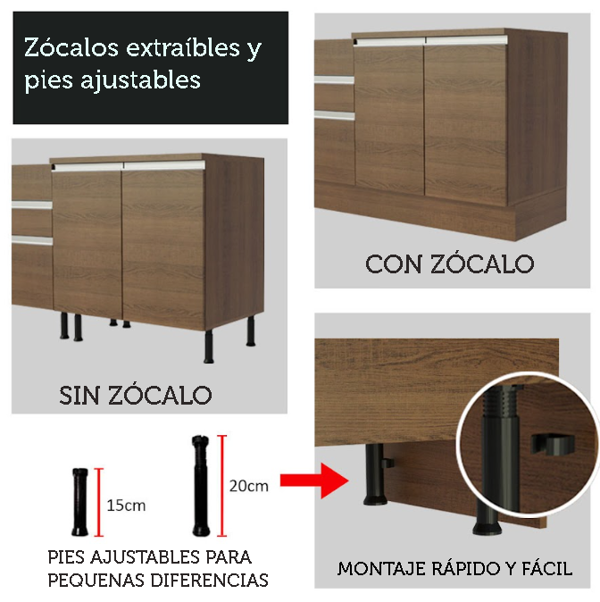 Mueble de Cocina Madesa Glamy 70 cm 2 Puertas Marrón
