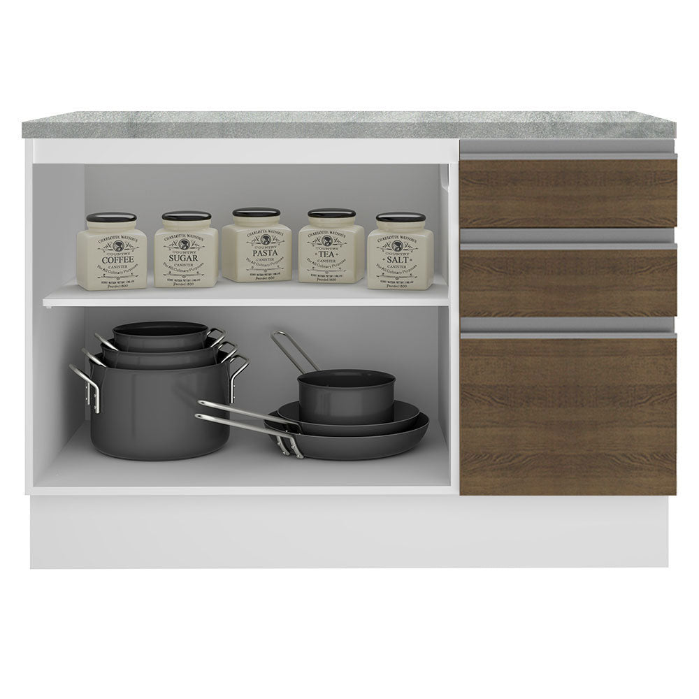 Mueble de Cocina Para Fregadero Madesa Glamy 120 cm 2 Puertas y 3 Cajones (Con Tablero) Blanco/Marrón