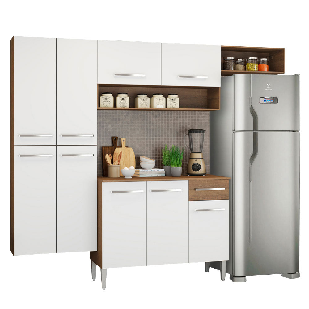 Cocina Integral 229cm Marrón/Blanco Emilly Fit Madesa 03