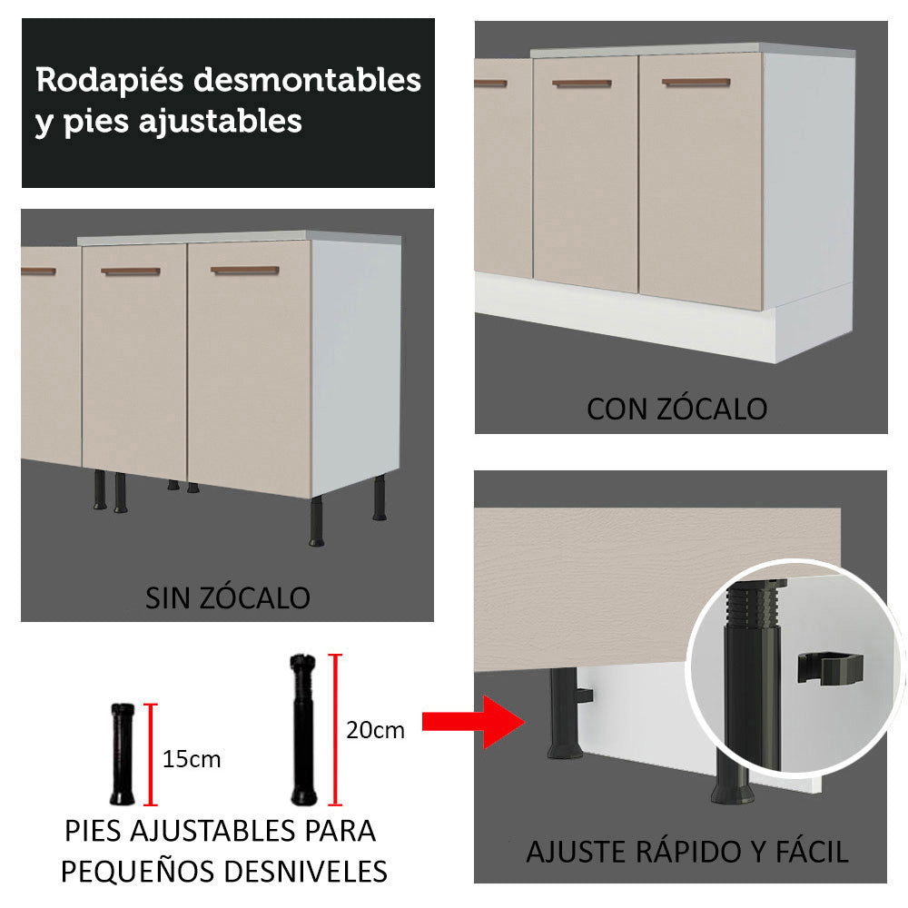 Mueble de Cocina para Horno 70 cm 3 Puertas Blanco/Crema Agata