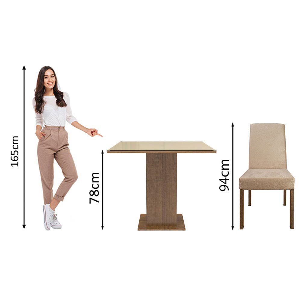 Juego de Comedor Mesa con Encimera de Vidrio con 4 Sillas Marrón/Crema/Imperial Evelin