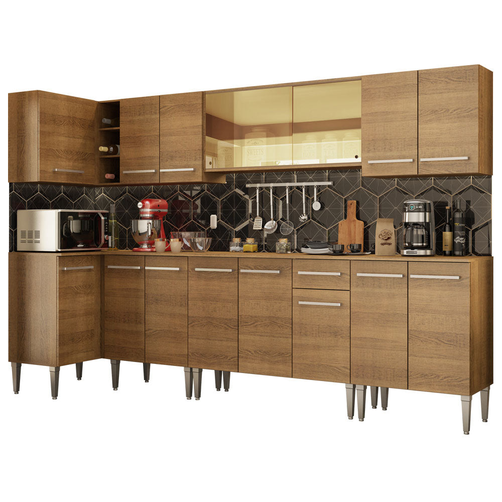 Cocina Integral Esquinera 357cm Marrón Emilly Mega Madesa 03