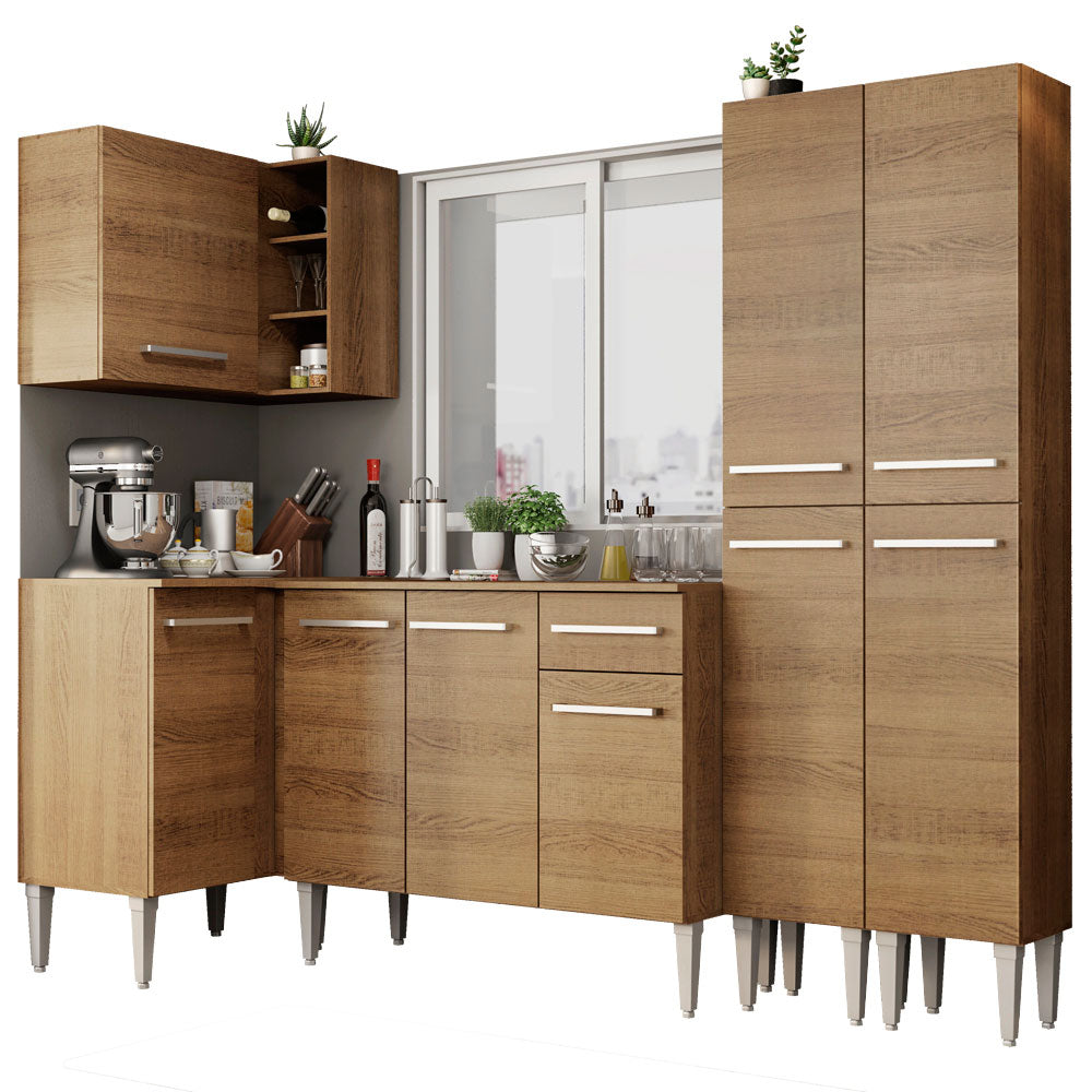 Cocina Integral Esquinera 293cm Marrón Emilly Music Madesa 02