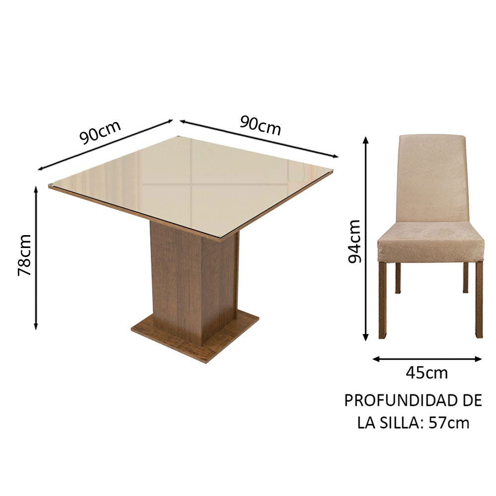 Juego de Comedor Mesa con Encimera de Vidrio con 4 Sillas Marrón/Crema/Imperial Evelin