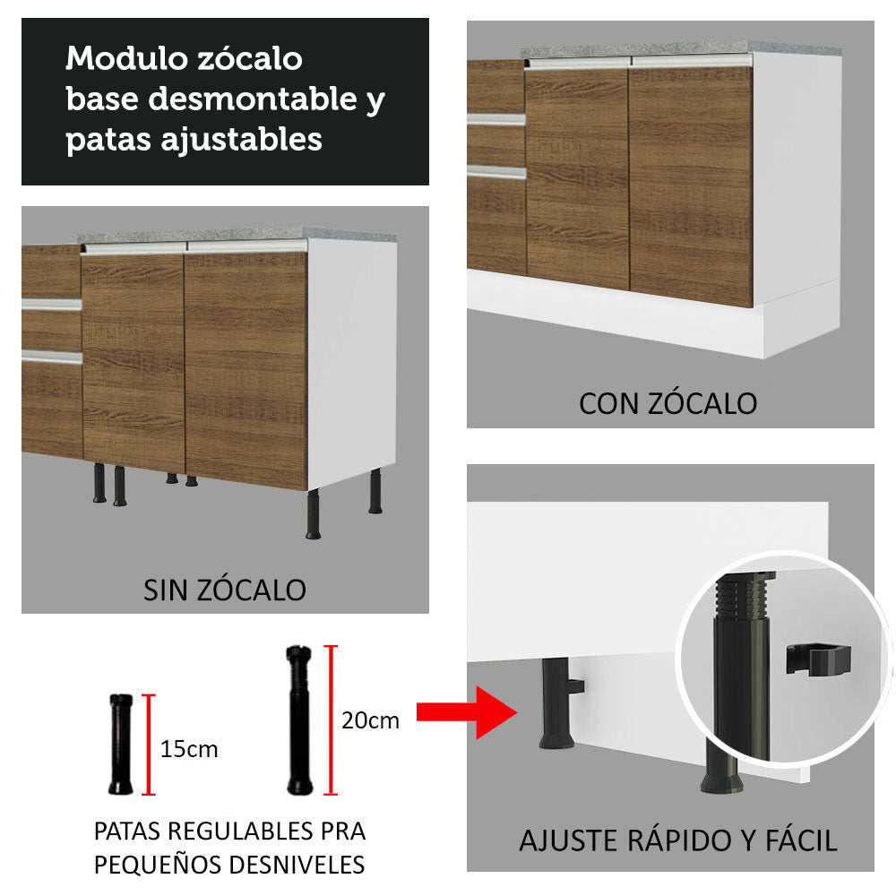 Cocina Integral Esquinera 419cm Blanco/Marrón Glamy Madesa 01