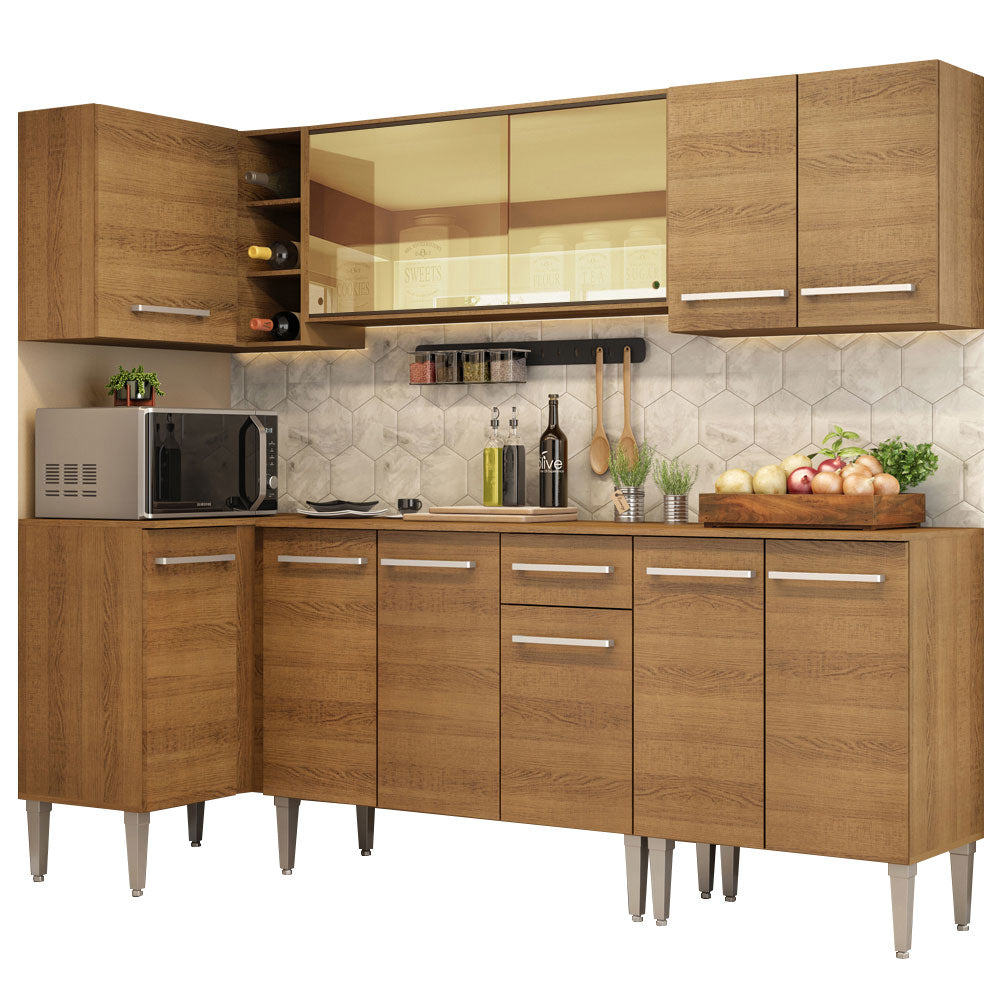 Cocina Integral Esquinera 293cm Marrón Emilly Play Madesa04
