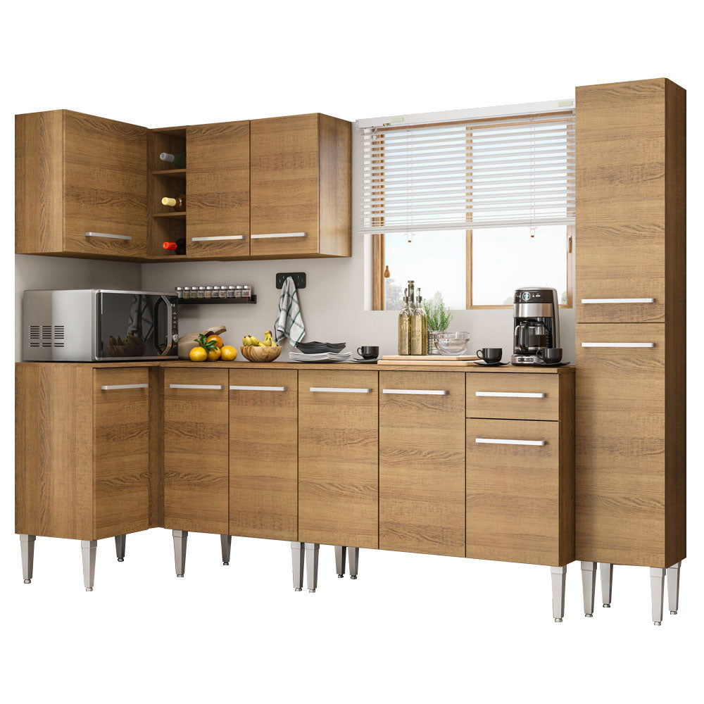 Cocina Integral Esquinera 325cm Marrón Emilly Agua Madesa 02