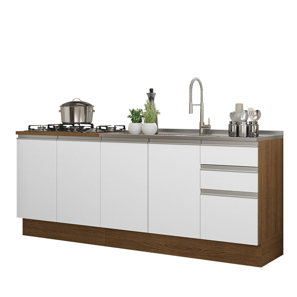 Mueble de Cocina 200cm Con Tarja Glamy Marrón/Blanco