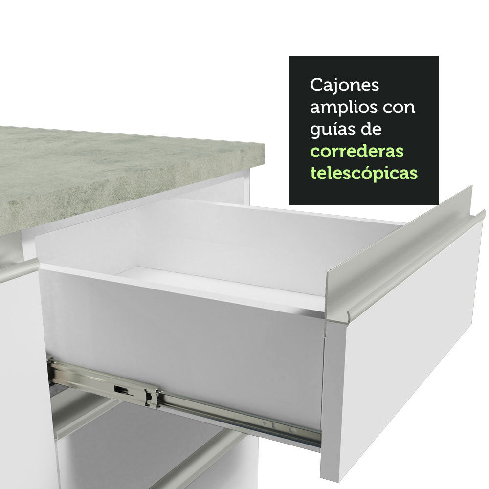 Cocina Integral Esquinera 349cm Blanco Glamy Madesa 07