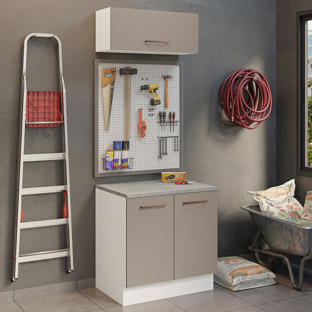 Mueble Integral Multiuso Garaje 80cm Blanco/Crema