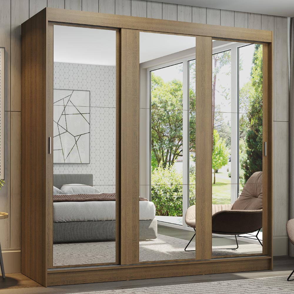 Ropero Doble Madesa Reno 3 Puertas Corredizas con Espejos - Marron