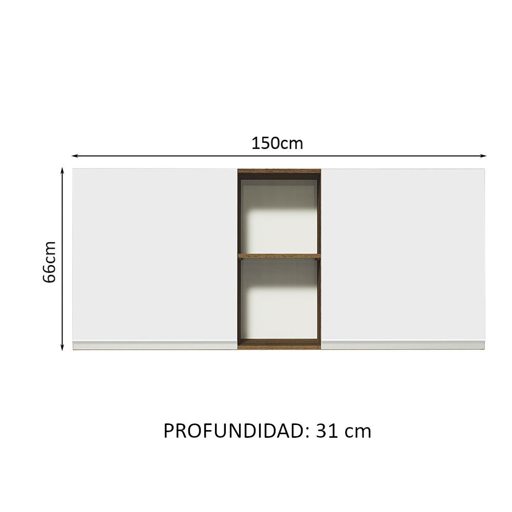 Gabinete Superior 150 cm 2 Puertas y 2 Nichos Glamy Marrón/Blanco