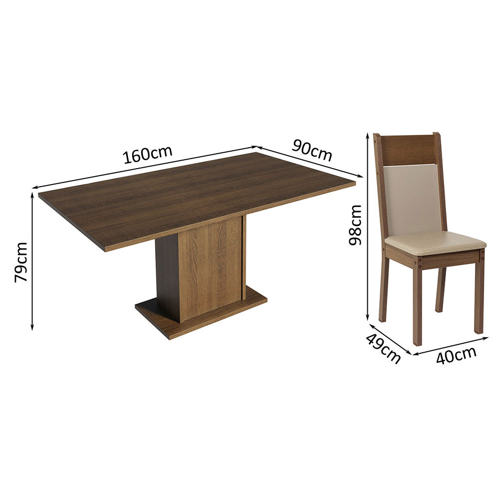 Juego de Comedor Mesa con Tablero de Madera 4 Sillas Marrón/Crema/Beige Elisa Madesa