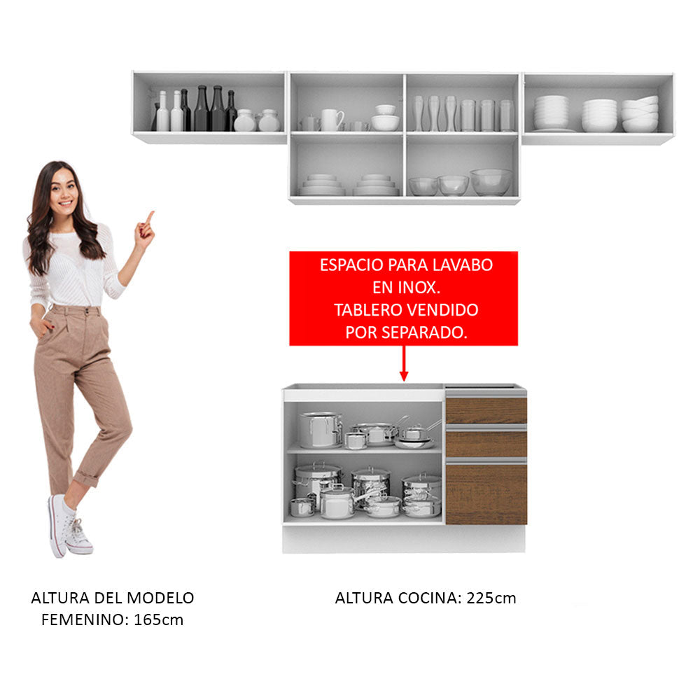 Cocina Integral 280cm Blanco/Marrón Glamy Madesa 01