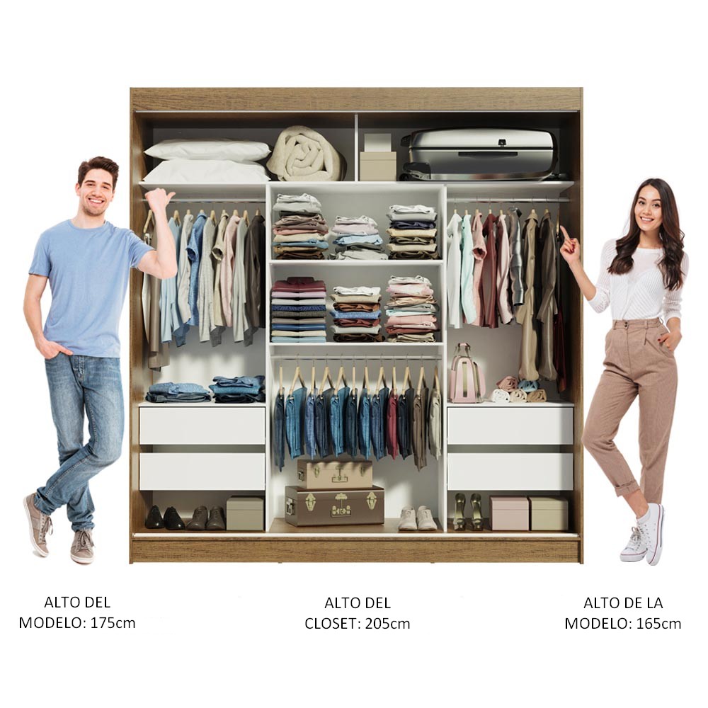 Ropero Doble Madesa Reno 3 Puertas Corredizas con Espejos - Marron