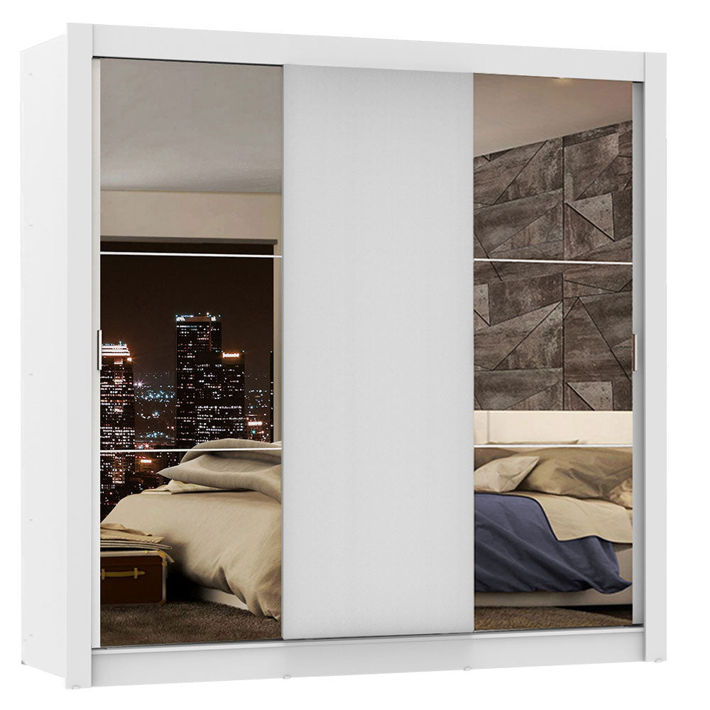 Ropero Doble Madesa Monaco 3 Puertas Corredizas 2 con Espejo - Blanco