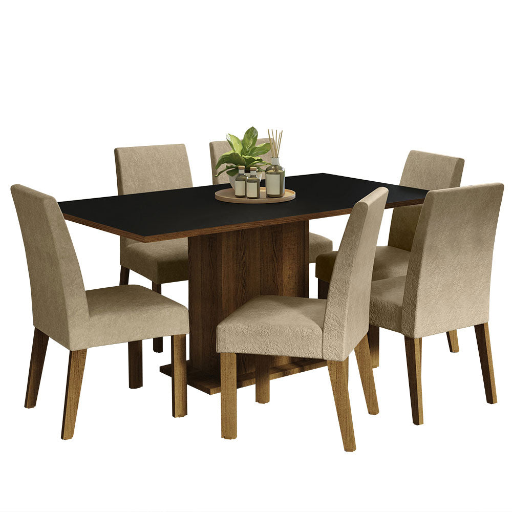 Juego de Comedor Mesa Tablero de Madera 6 Sillas Marrón/Negro/Imperial Renata Madesa