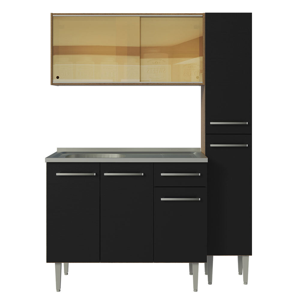 Cocina Compacta 137cm Con Mesón De Acero Marrón/Negro Emilly Madesa 08