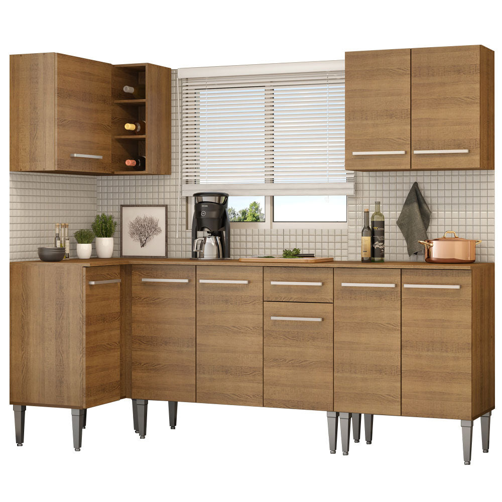 Cocina Integral Esquinera 293cm Marrón Emilly Open Madesa 01