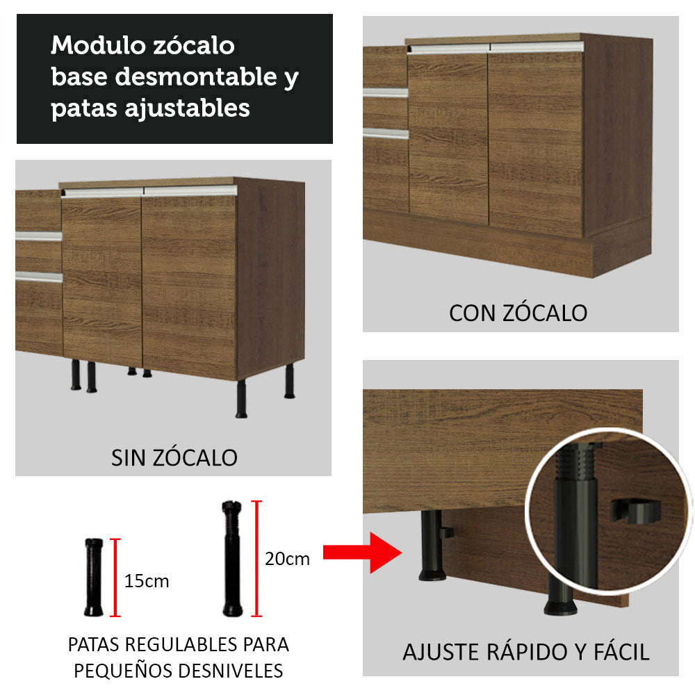 Kit con Mueble para Lavadero y Gabinete Bajo 4 Puertas y 3 Cajones (Sin Encimera Ni Lavadero) Marrón Glamy 06