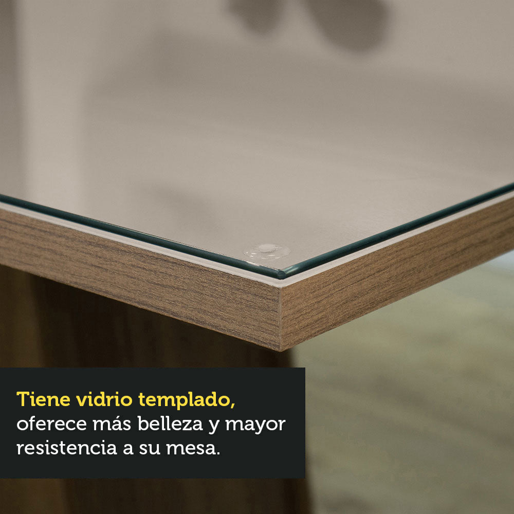 Juego de Comedor Mesa con Encimera de Vidrio 4 Sillas Marrón/Crema/Beige Tifani