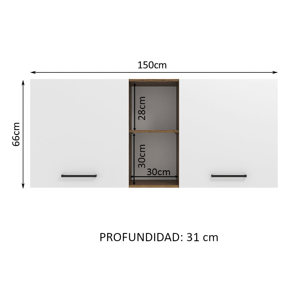Gabinete Superior 150 cm 2 Puertas y 2 Nichos Agata Marrón/Blanco