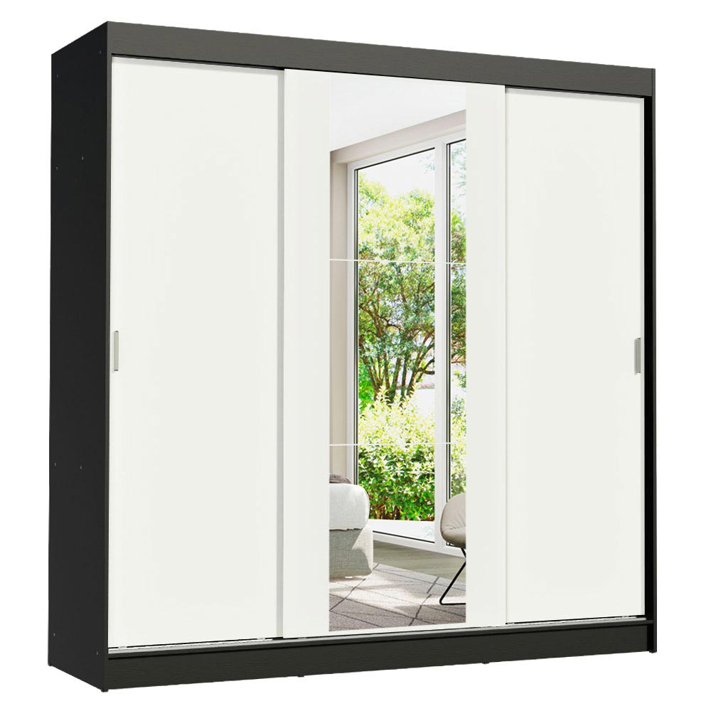 Clóset Matrimonial Reno 3 Puertas Correderas con Espejo Negro/Blanco