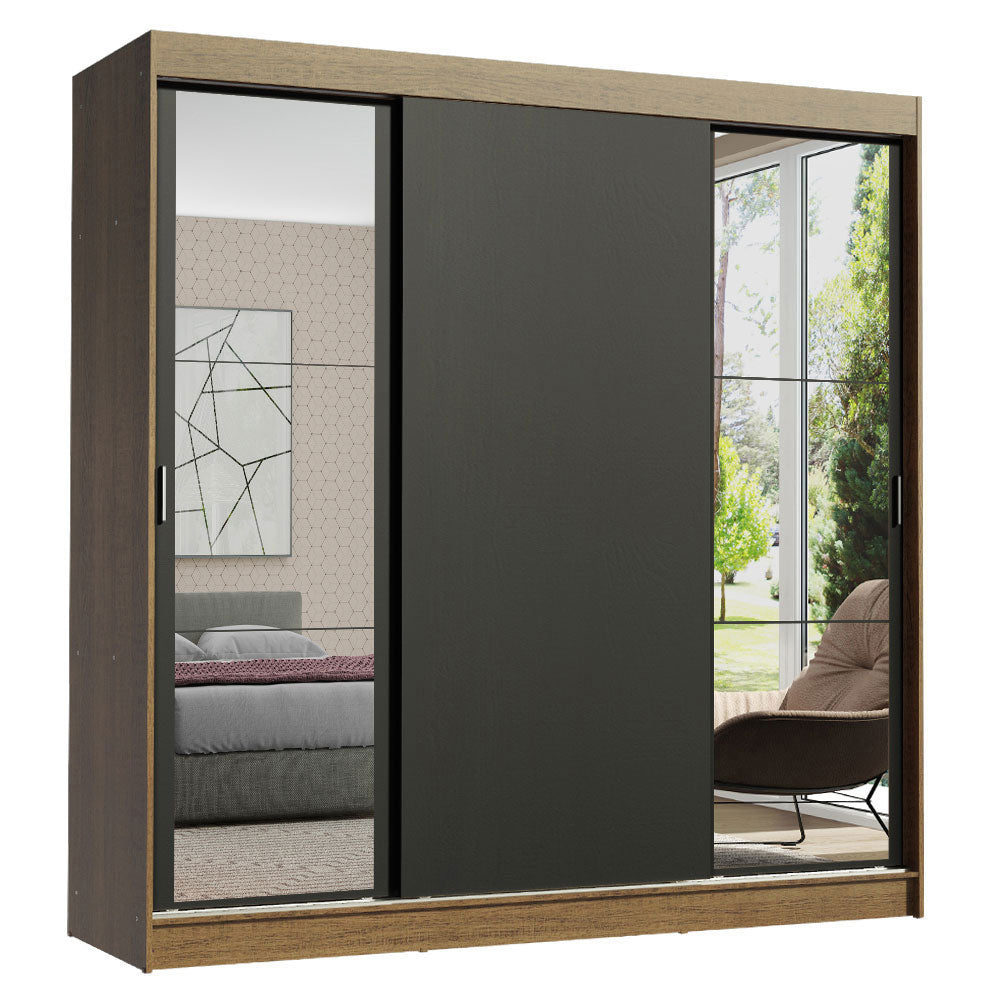 Clóset Matrimonial Reno 3 Puertas Corredizas con Espejos Marrón/Negro