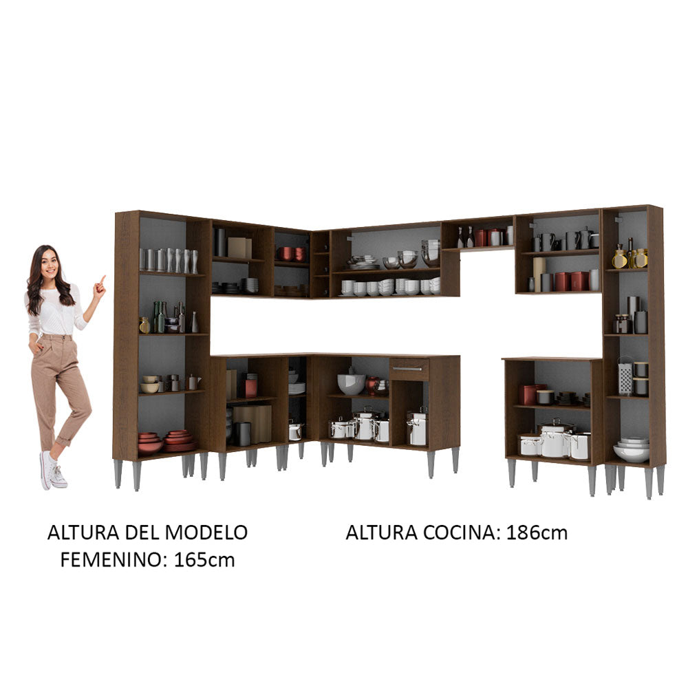 Cocina Integral Esquinera 513cm Marrón/Negro Emilly Big 02
