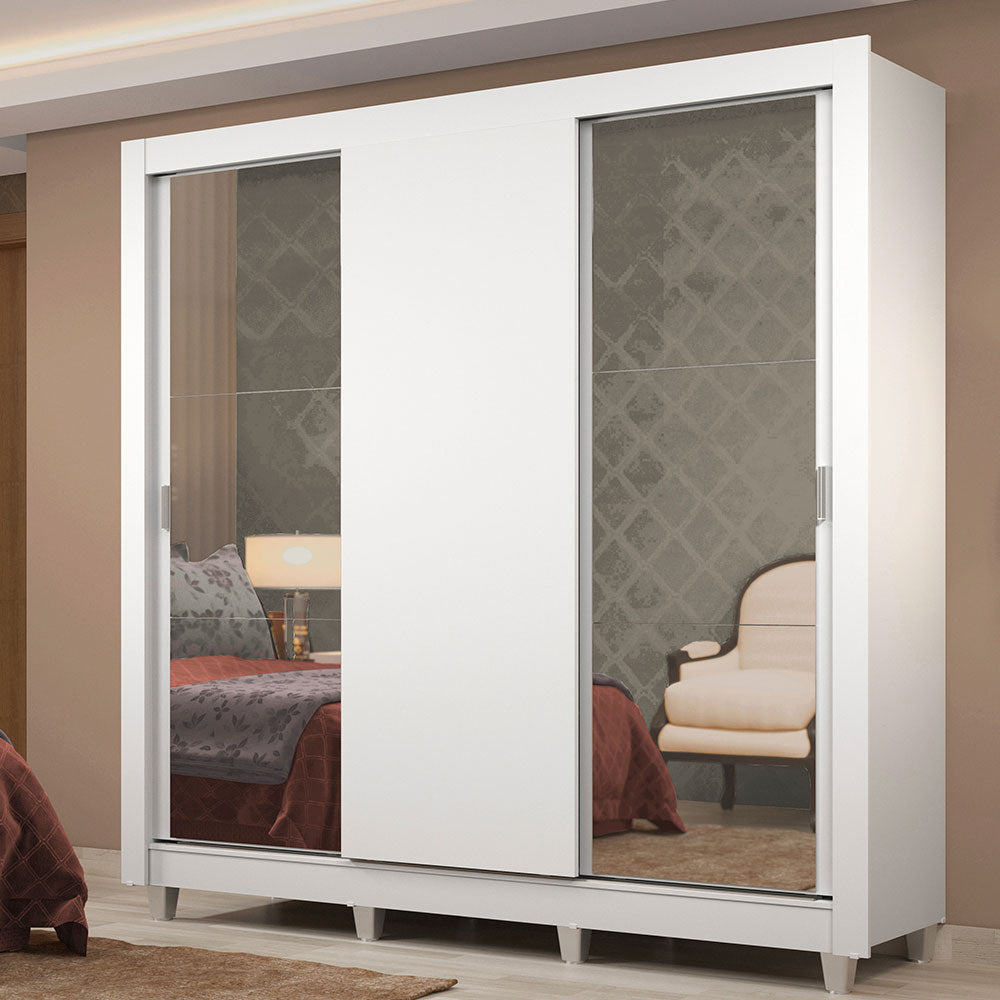 Clóset Matrimonial Lyon Plus 3 Puertas Correderas con Espejos 4 Cajones con Patas Blanco