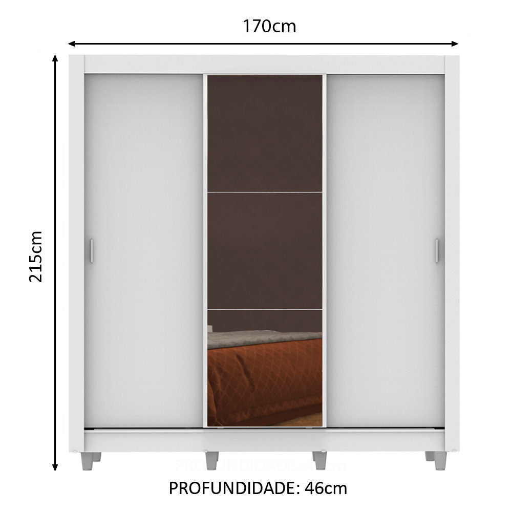 Clóset Matrimonial Lyon Plus 3 Puertas Correderas con Espejo 4 Cajones con Patas Blanco