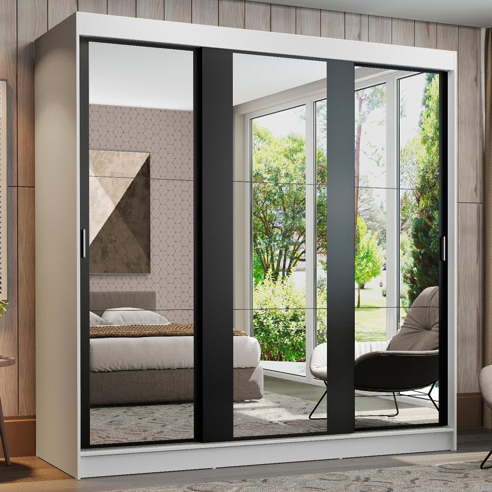 Clóset Matrimonial Reno con 3 Puertas Correderas de Espejo Blanco/Negro