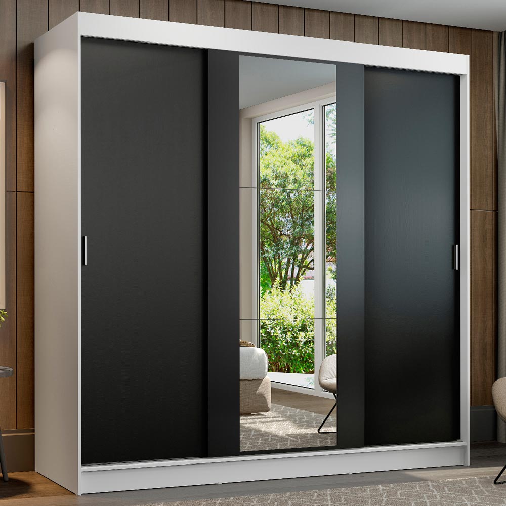 Clóset Matrimonial Reno 3 Puertas Correderas con Espejo Blanco/Negro