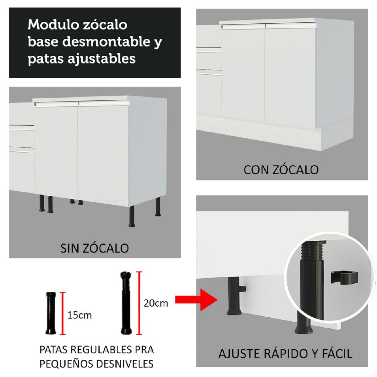 Cocina Integral 200cm Con Mesón de Acero Blanco Glamy Madesa 04