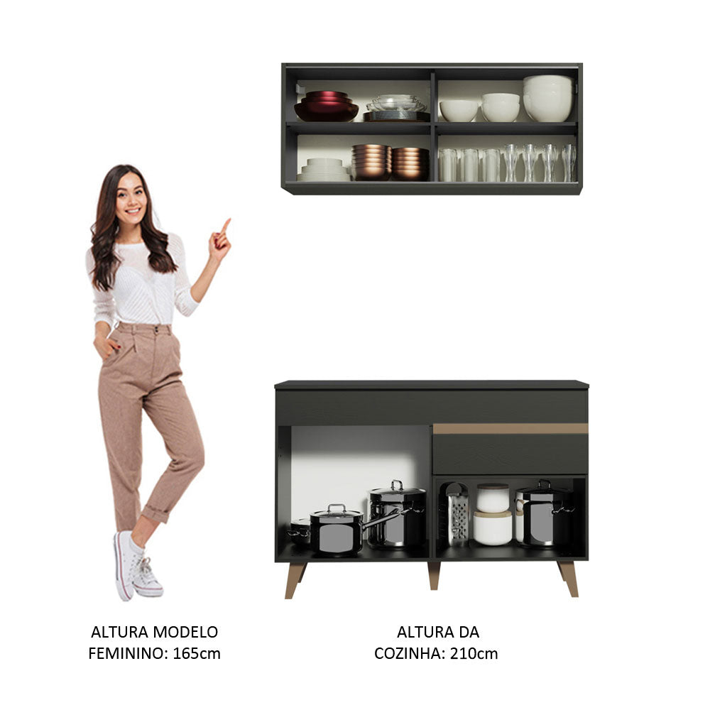 Cocina Integral 120cm Negro Reims 01